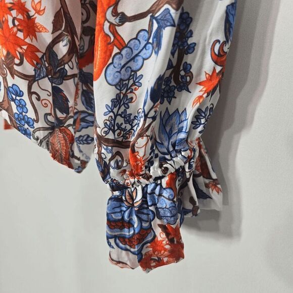 Chloe Kristyn Creme Indian Floral Long Sleeve Blouse Medium - Picture 5 of 7